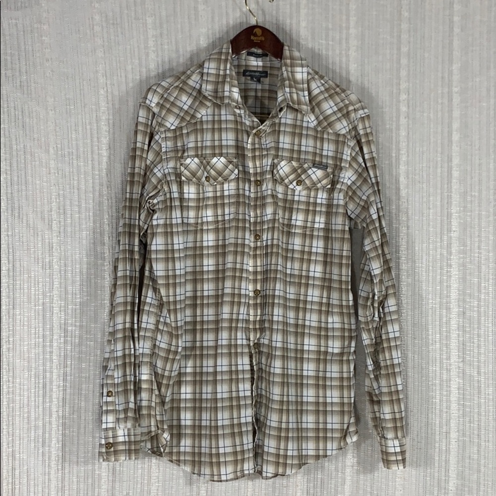 Eddie Bauer Classic Fit Plaid Snap Down -Size LG